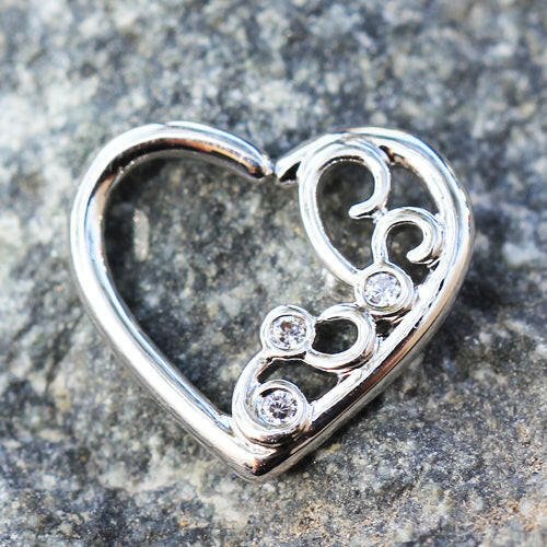 Stainless Steel Jeweled Ornate Heart Annealed Cartilage Earring - Impulse Piercings