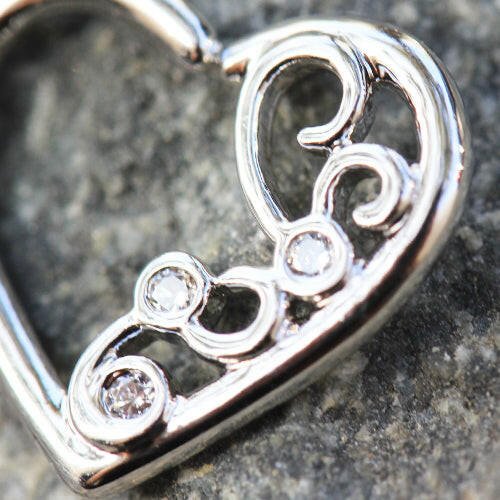 Stainless Steel Jeweled Ornate Heart Annealed Cartilage Earring - Impulse Piercings