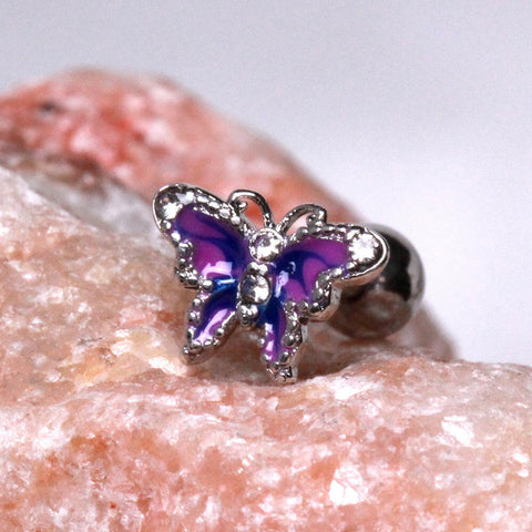 Stainless Steel Jeweled Purple Butterfly Cartilage Earring