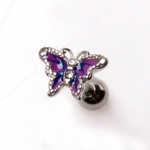 Stainless Steel Jeweled Purple Butterfly Cartilage Earring