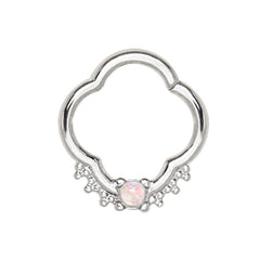 Stainless Steel Jeweled Quatrefoil Captive Bead Ring / Septum Ring.