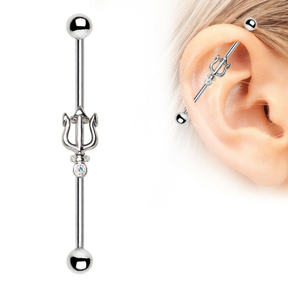 Stainless Steel Jeweled Trident of Poseidon Industrial Barbell.