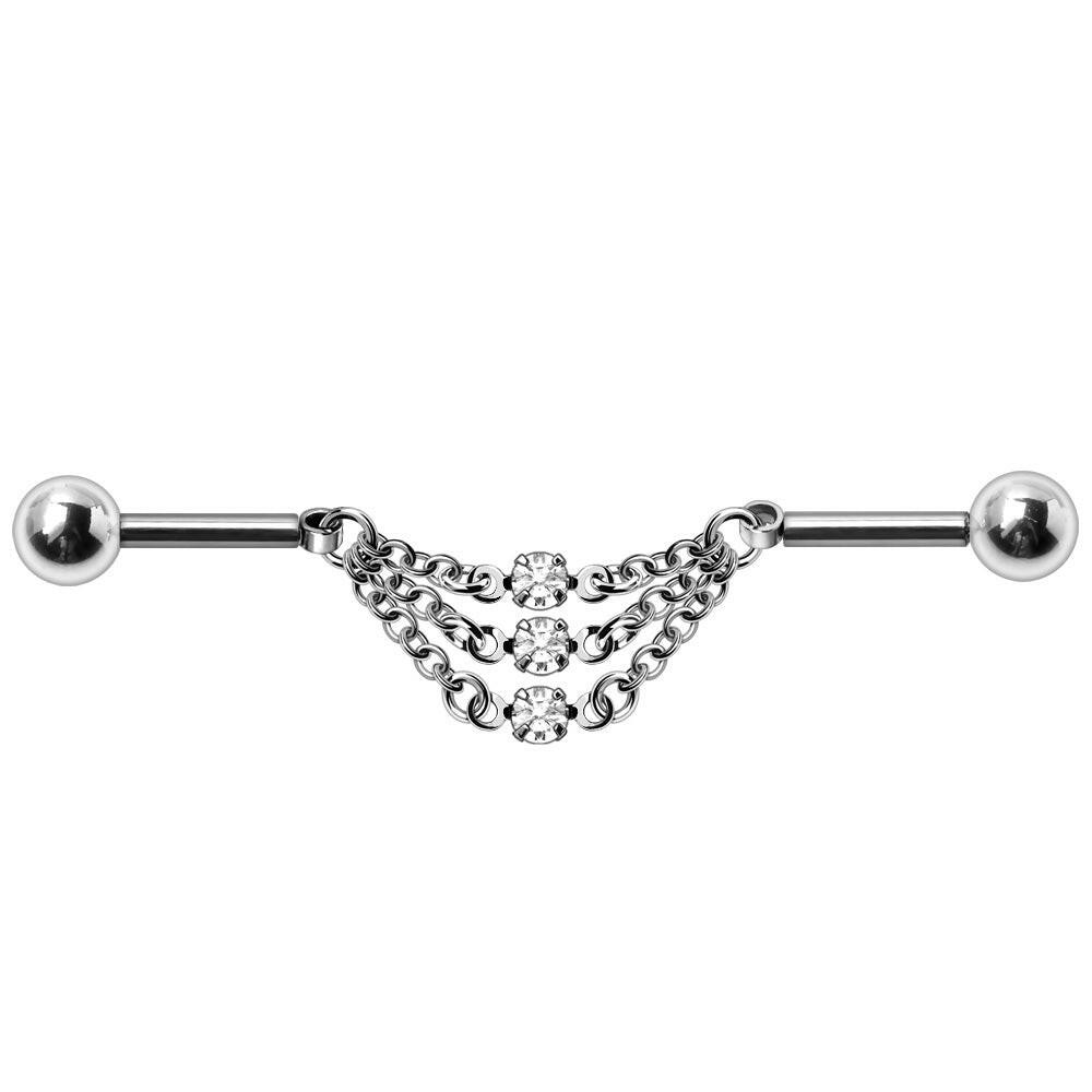 Stainless Steel Jeweled Triple Chain Industrial Barbell.