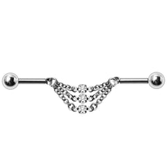 Stainless Steel Jeweled Triple Chain Industrial Barbell.