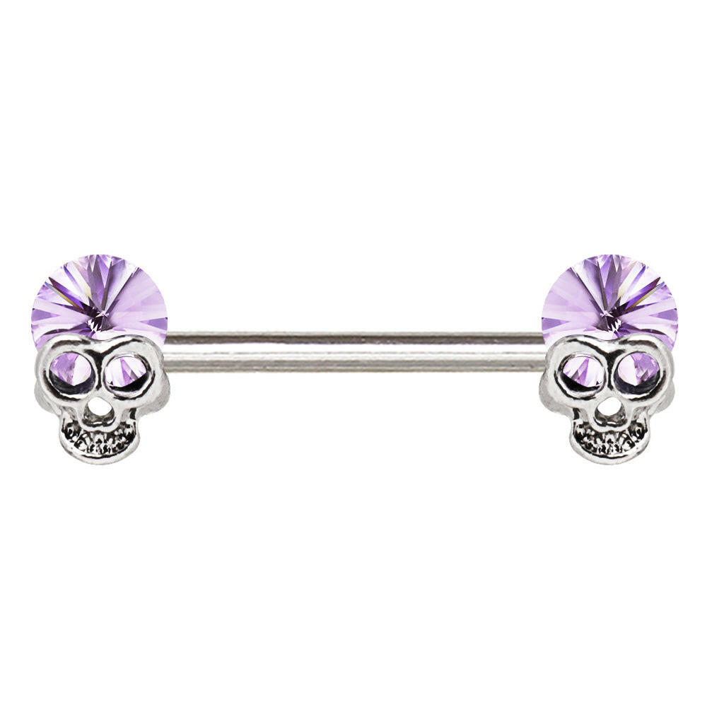 Stainless Steel Lavender Skull Nipple Bar.