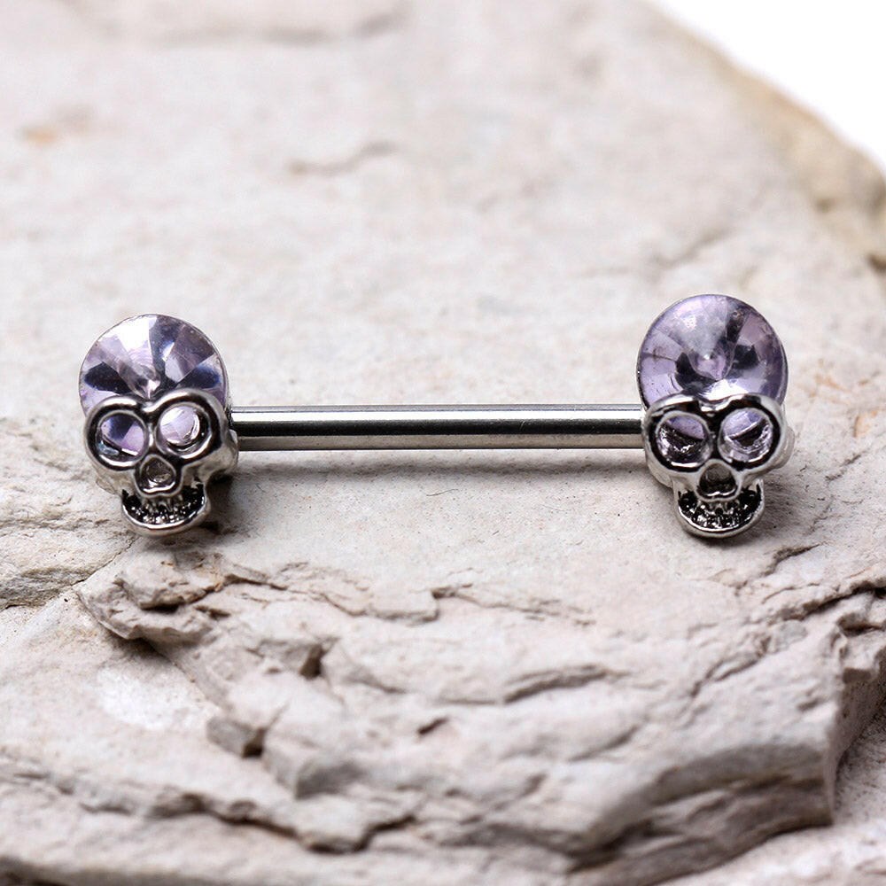 Stainless Steel Lavender Skull Nipple Bar - Impulse Piercings