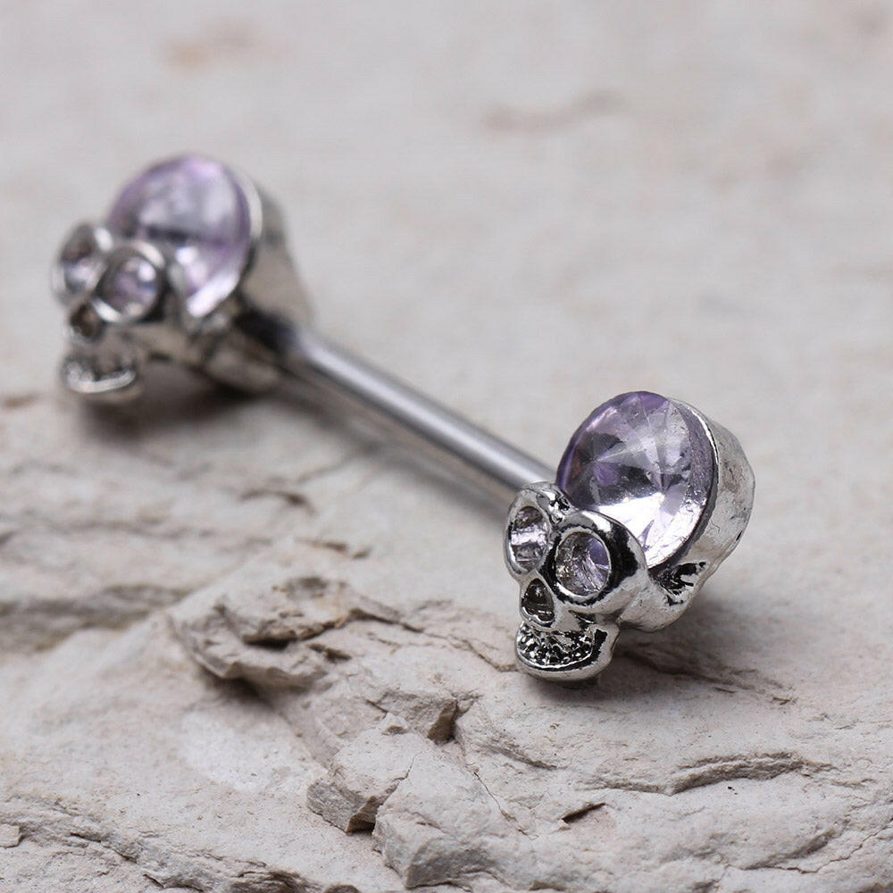 Stainless Steel Lavender Skull Nipple Bar - Impulse Piercings