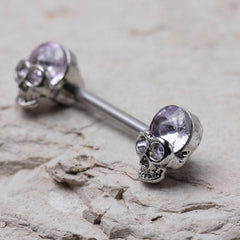 Stainless Steel Lavender Skull Nipple Bar - Impulse Piercings