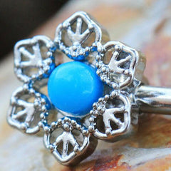 Stainless Steel Light Blue Flower Nipple Bar - Impulse Piercings