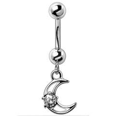 Stainless Steel Moon and Star Dangle Navel Ring.