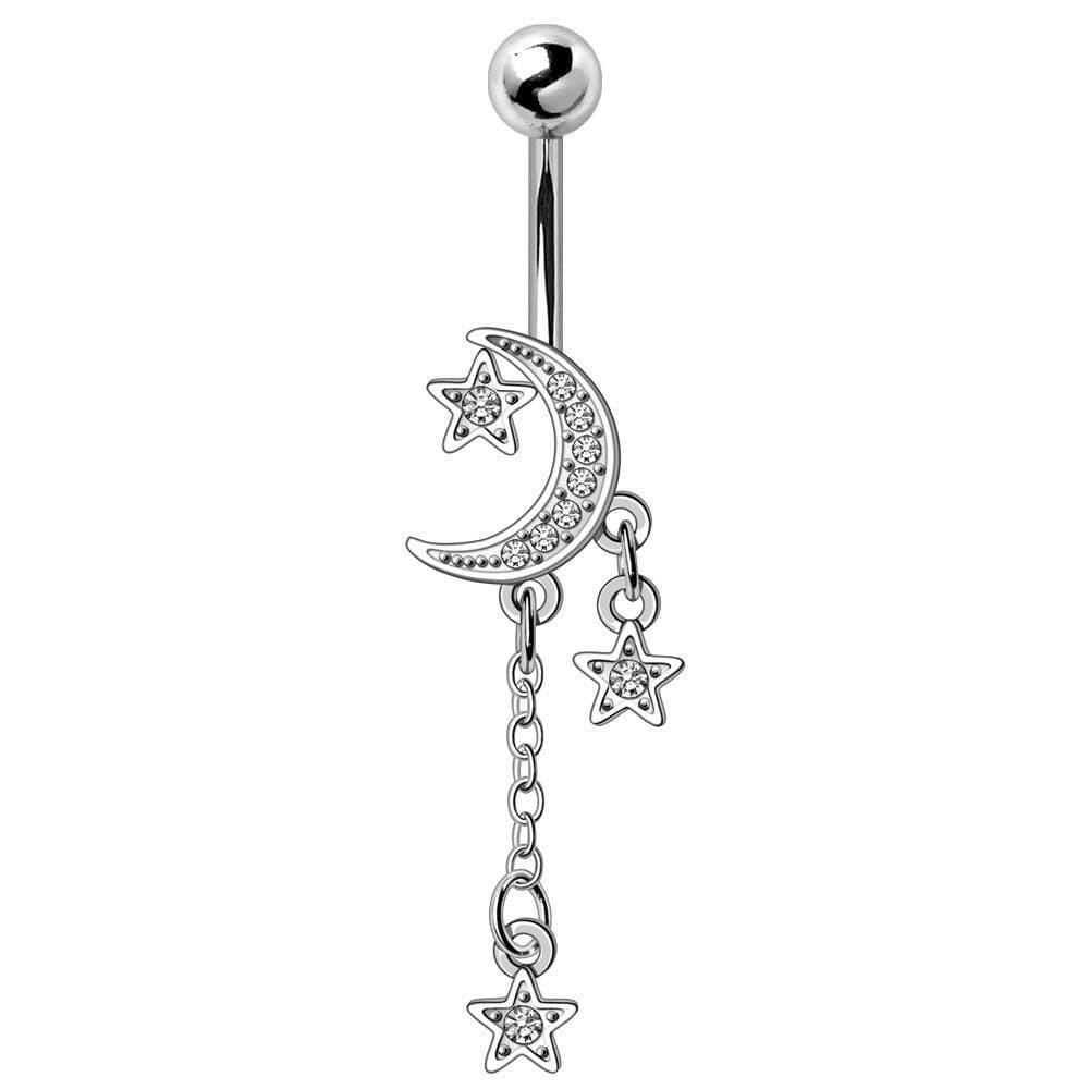 Stainless Steel Moon and Stars Dangle Navel Ring.