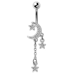 Stainless Steel Moon and Stars Dangle Navel Ring.