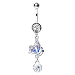 Stainless Steel Multihued Butterfly Dangle Navel Ring.