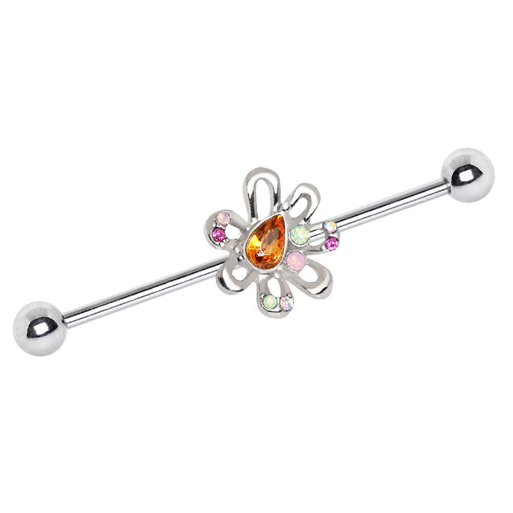 Stainless Steel Multihued Flower Industrial Barbell.