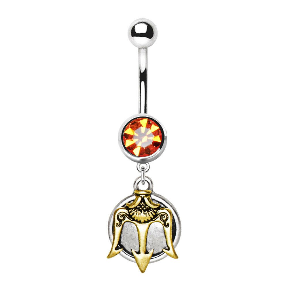 Stainless Steel Mystical Navel Ring With Poseidon's Trident.