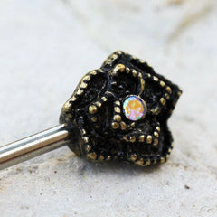 Stainless Steel Nipple Bar with Antique Gold Plated Flower - Impulse Piercings