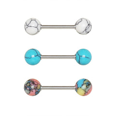 Stainless Steel Nipple Bar with Synthetic Stone.