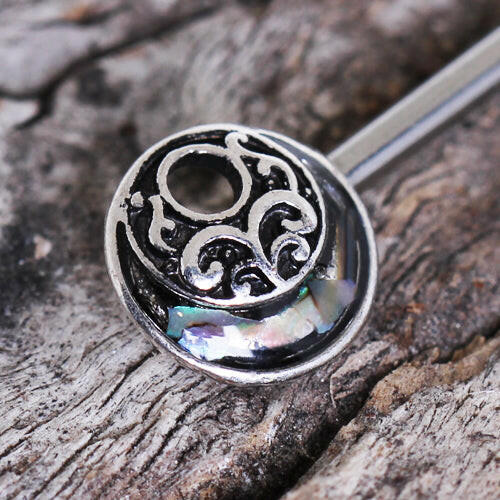 Stainless Steel Ornate Abalone Shield Nipple Bar - Impulse Piercings