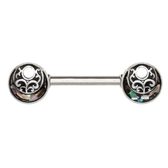 Stainless Steel Ornate Abalone Shield Nipple Bar.