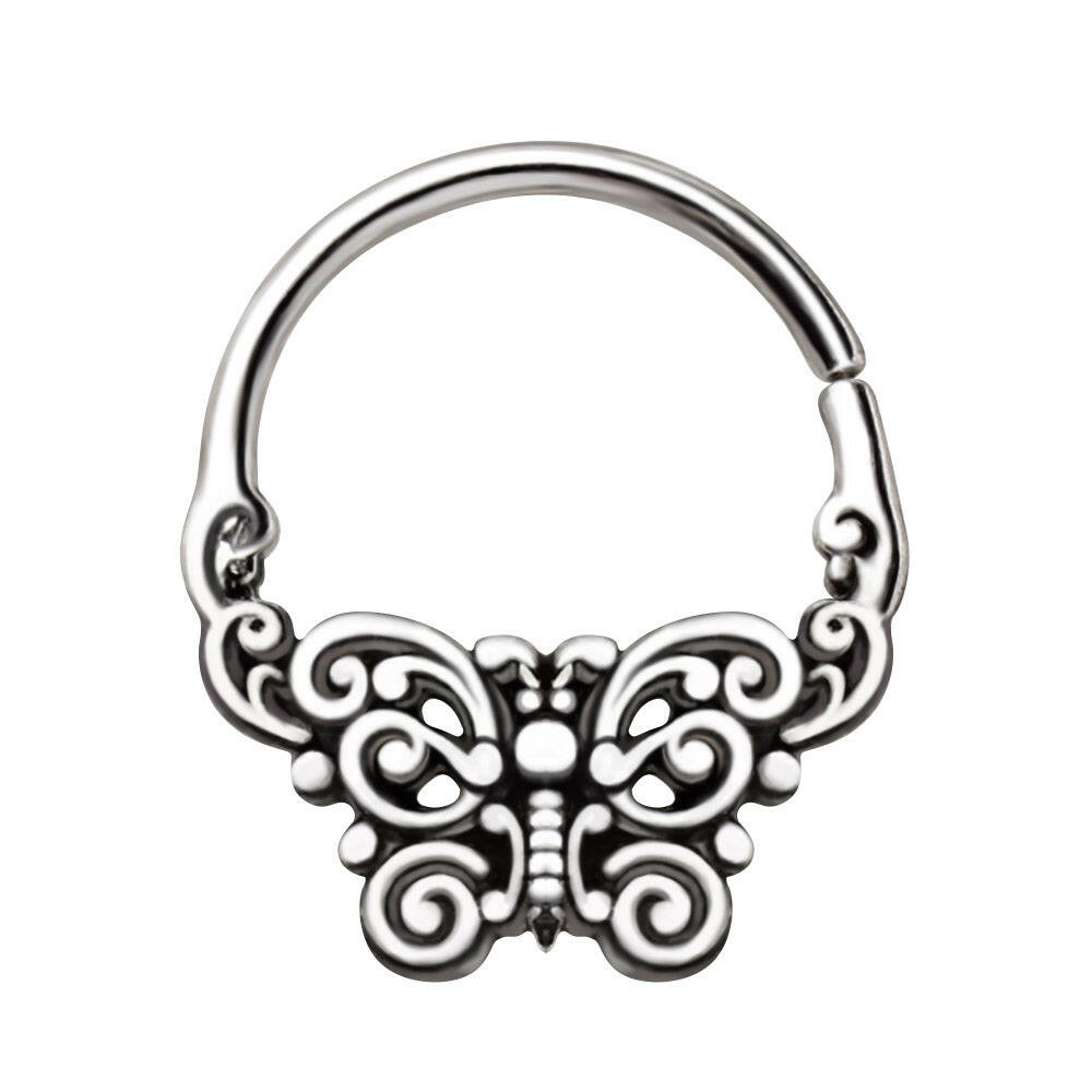 Stainless Steel Ornate Butterfly Seamless Ring / Septum Ring.