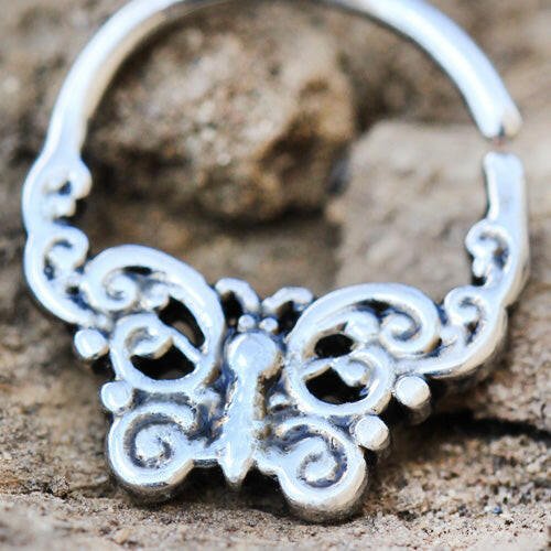 Stainless Steel Ornate Butterfly Seamless Ring / Septum Ring - Impulse Piercings