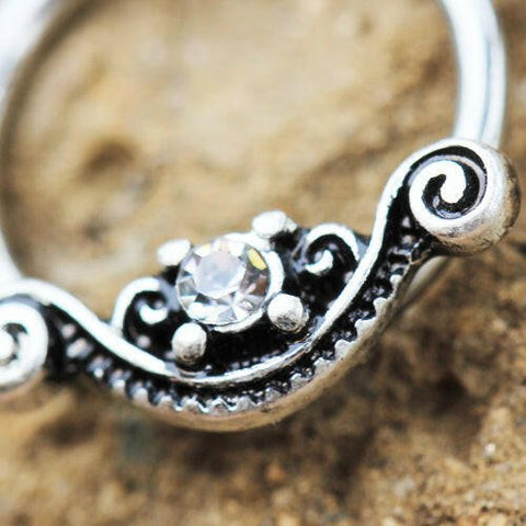 Stainless Steel Ornate Design Snap-in Captive Bead Ring / Septum Ring - Impulse Piercings