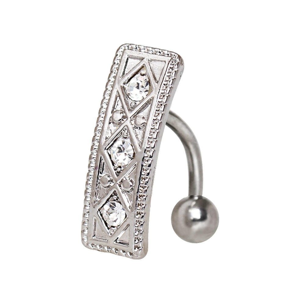 Stainless Steel Ornate Rectangular Charm Navel Ring.