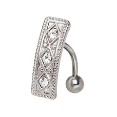 Stainless Steel Ornate Rectangular Charm Navel Ring.