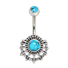 Stainless Steel Ornate Turquoise Navel Ring.