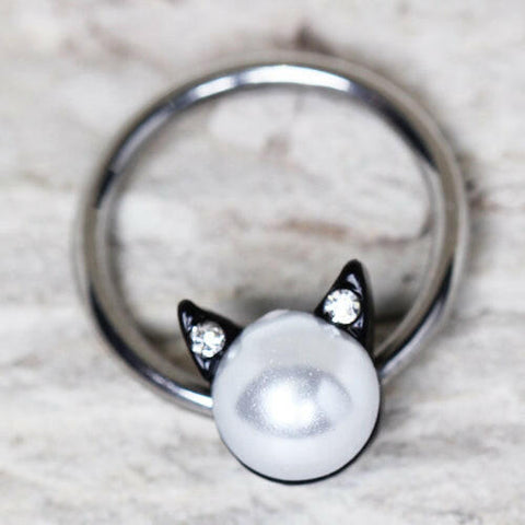 Stainless Steel Pearl Cat Snap-in Captive Bead Ring / Septum Ring - Impulse Piercings