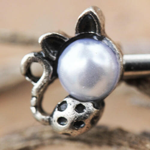 Stainless Steel Pearl Spotted Cat Nipple Bar - Impulse Piercings