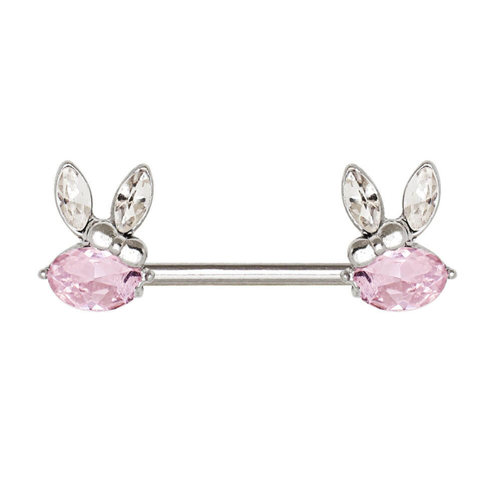 Stainless Steel Pink Gemmed Rabbit Nipple Bar.