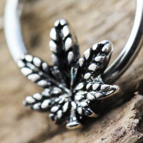 Stainless Steel Pot Leaf Snap-in Captive Bead Ring / Septum Ring - Impulse Piercings