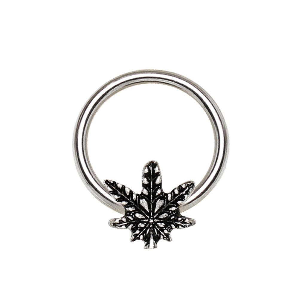 Stainless Steel Pot Leaf Snap-in Captive Bead Ring / Septum Ring.