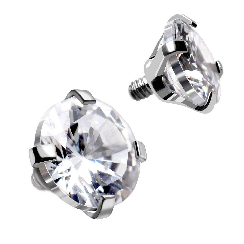 Stainless Steel Prong Set Clear CZ Dermal Top.