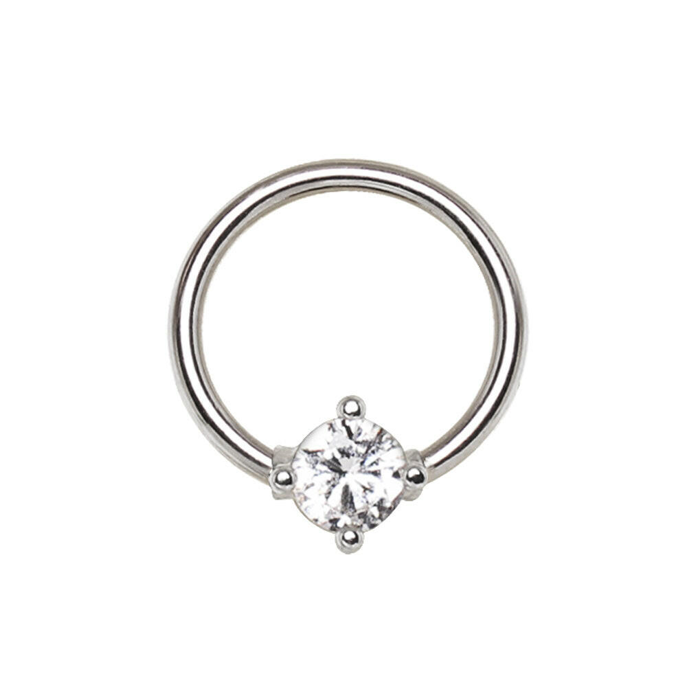 Stainless Steel Prong Set CZ Captive Bead Ring.