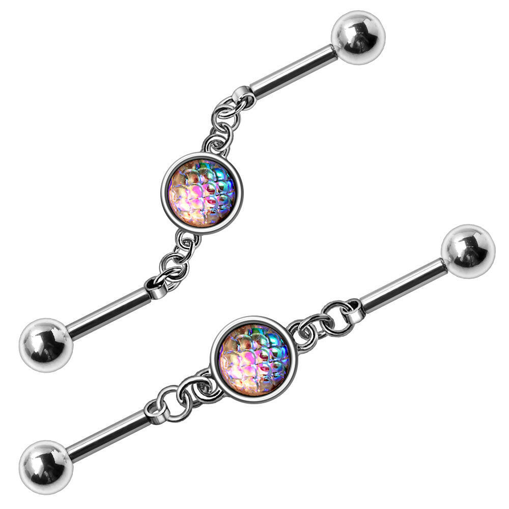 Stainless Steel Rainbow Cabochon Chain Industrial Barbell.