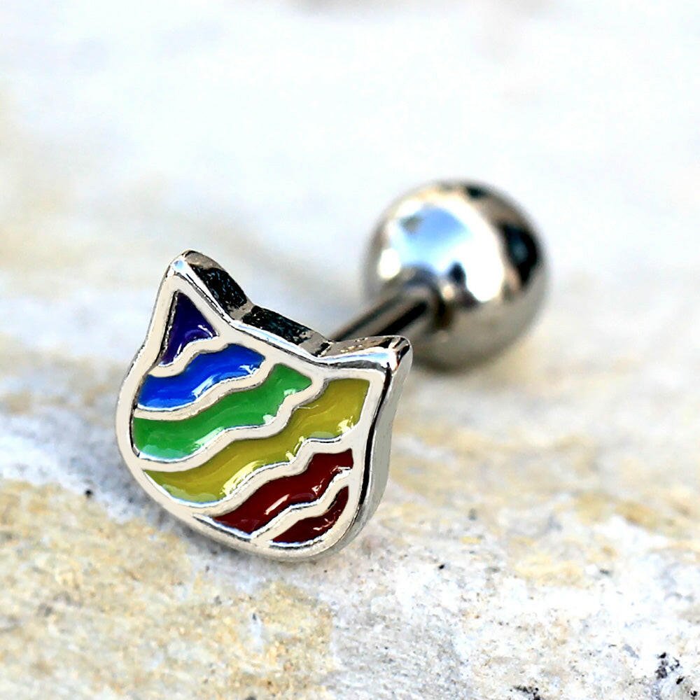 Stainless Steel Rainbow Cat Cartilage Earring - Impulse Piercings