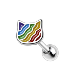 Stainless Steel Rainbow Cat Cartilage Earring.