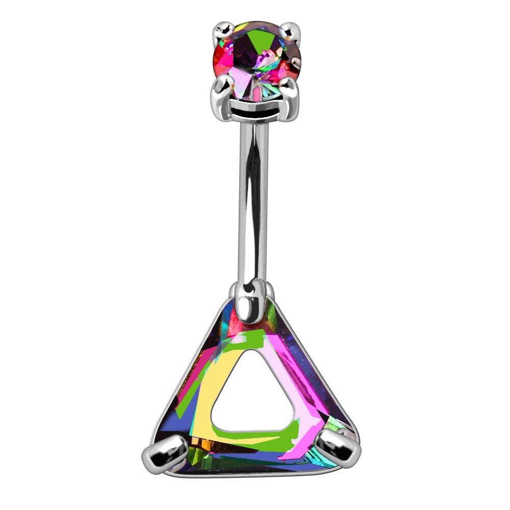 Stainless Steel Rainbow Hollow Triangle CZ Navel Ring.