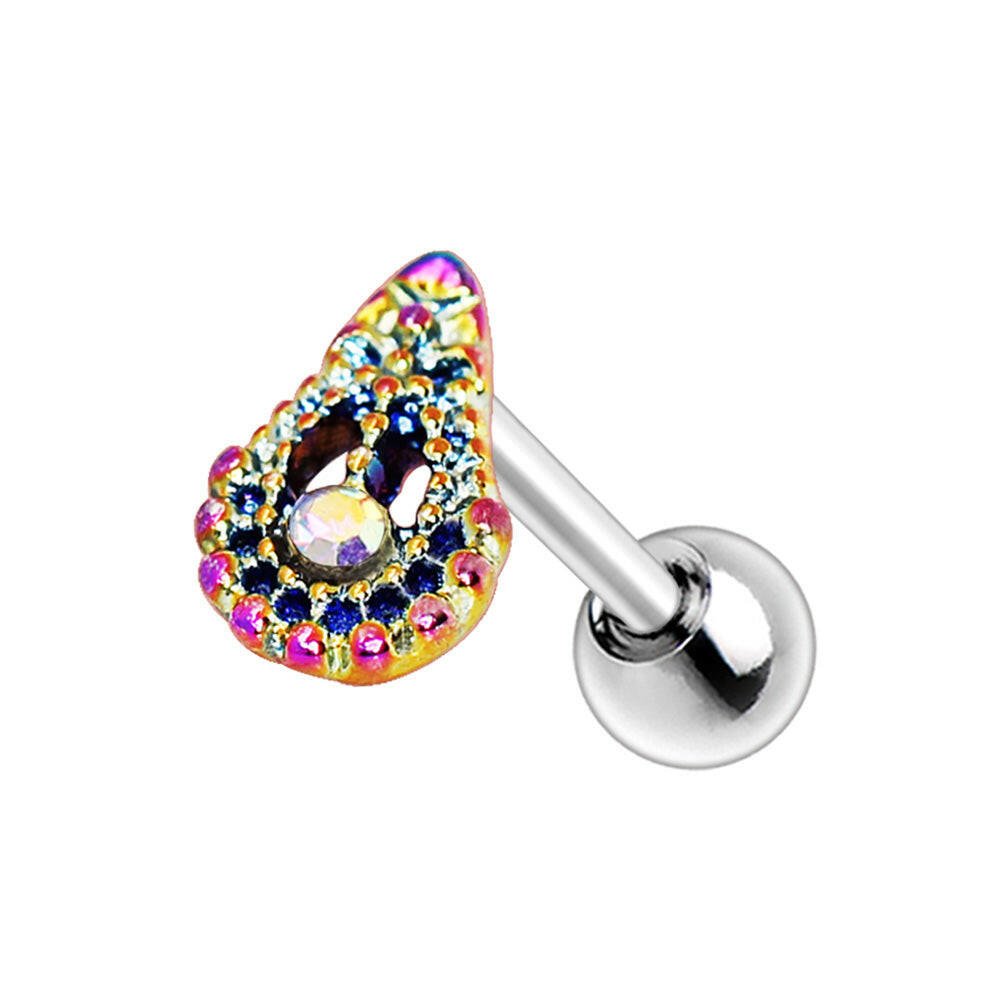 Stainless Steel Rainbow PVD Plated Teardrop Cartilage Earring.