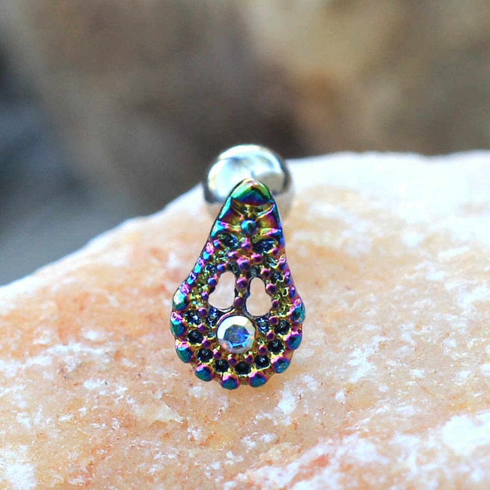 Stainless Steel Rainbow PVD Plated Teardrop Cartilage Earring - Impulse Piercings