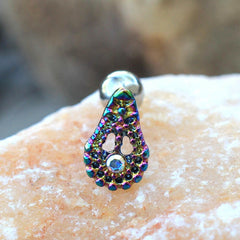 Stainless Steel Rainbow PVD Plated Teardrop Cartilage Earring - Impulse Piercings