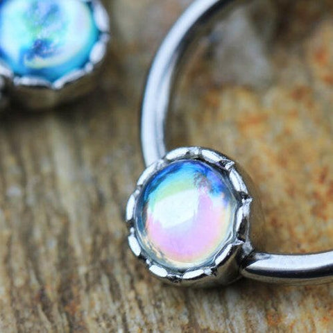 Stainless Steel Rainbow Rhinestone Captive Bead Ring Nipple Jewelry - Impulse Piercings