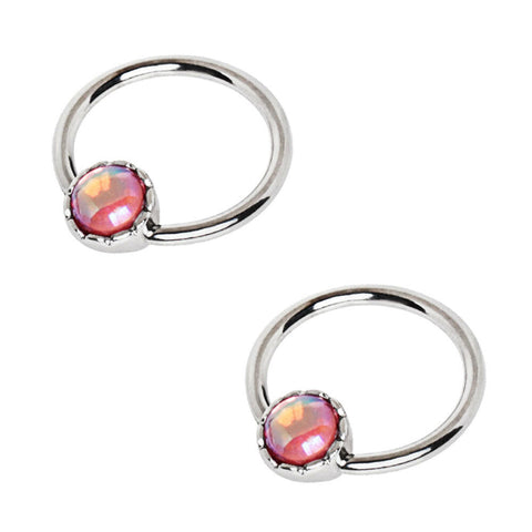 Stainless Steel Rainbow Rhinestone Captive Bead Ring Nipple Jewelry - Impulse Piercings