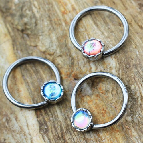 Stainless Steel Rainbow Rhinestone Captive Bead Ring Nipple Jewelry - Impulse Piercings