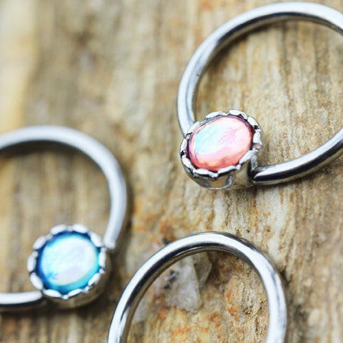 Stainless Steel Rainbow Rhinestone Captive Bead Ring Nipple Jewelry - Impulse Piercings