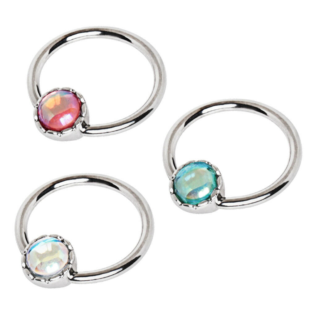 Stainless Steel Rainbow Rhinestone Captive Bead Ring Nipple Jewelry.