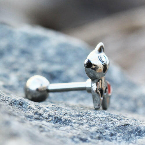 Stainless Steel Red Heart Dog Cartilage Earring - Impulse Piercings