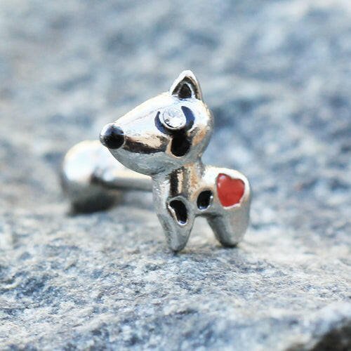 Stainless Steel Red Heart Dog Cartilage Earring - Impulse Piercings